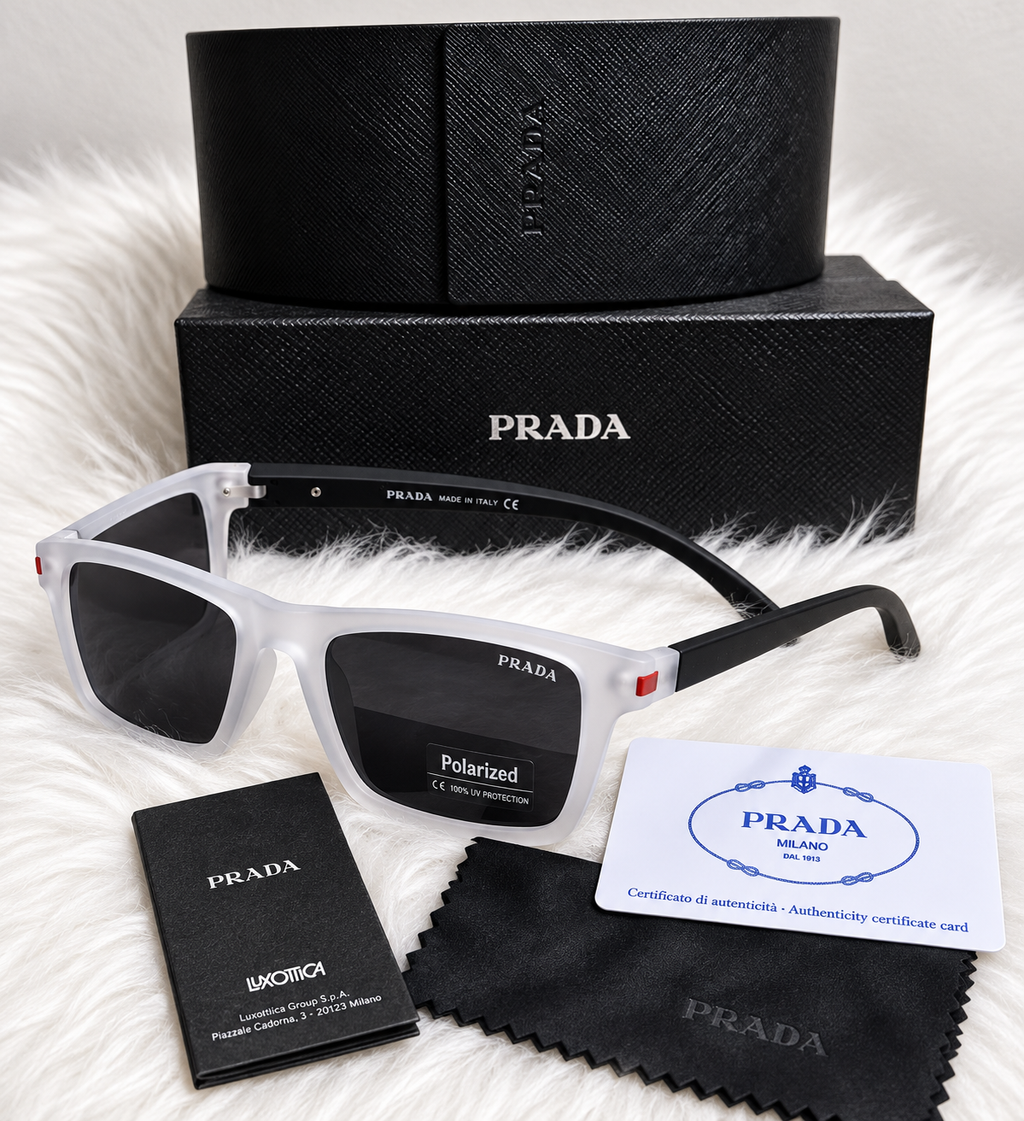 Prada Polarized White & Black Square Sunglasses