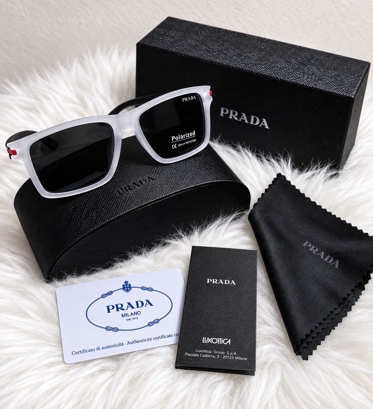 Prada Polarized White & Black Square Sunglasses