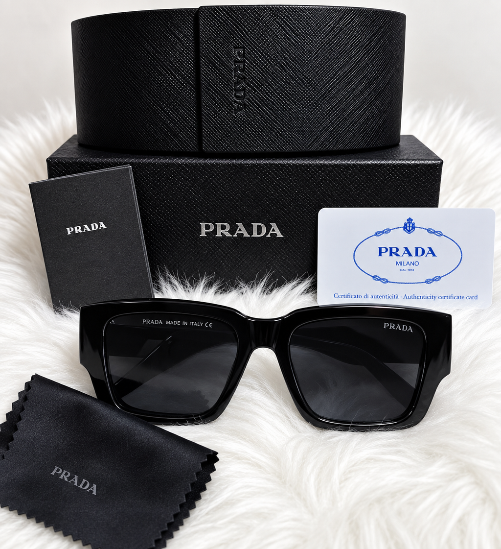 PRADA Square Sunglasses – Red, Black & Brown | Protective Case & Accessories
