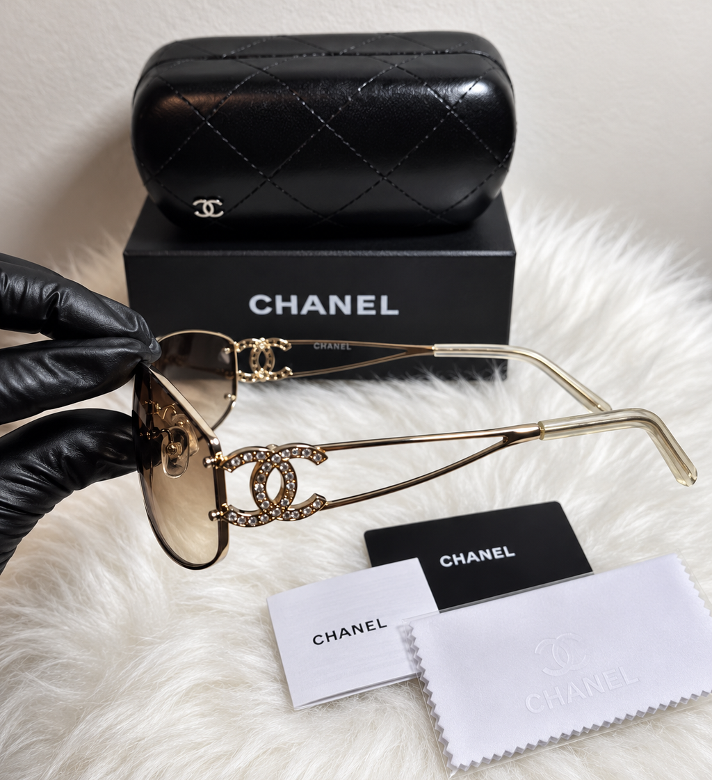 Chanel Gold-Tone Shield Sunglasses
