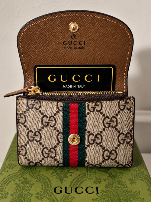 Gucci GG Monogram Wallet with Web Stripe – Brown & Green