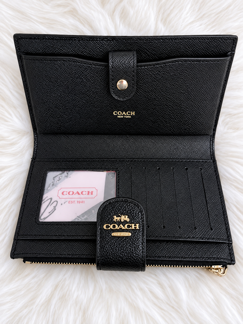 Coach Black Embossed Zip Wallet – Elegant & Stylish
