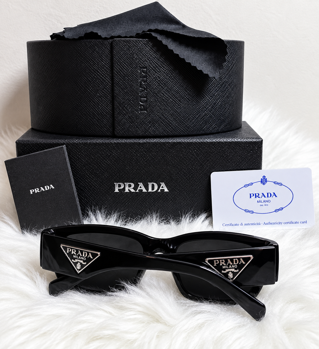 PRADA Square Sunglasses – Red, Black & Brown | Protective Case & Accessories