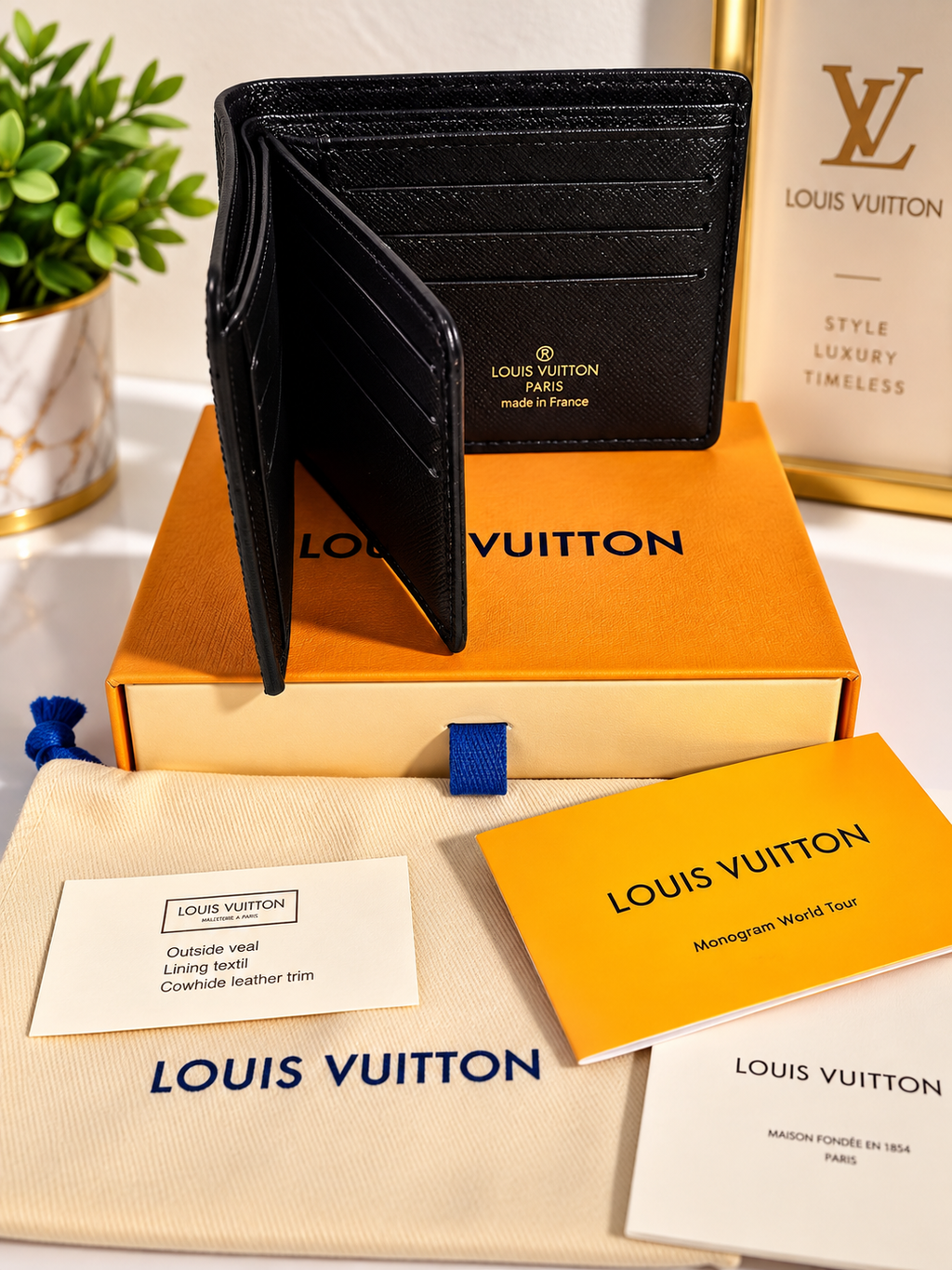Louis Vuitton Black Monogram Wallet – Embossed Leather Style