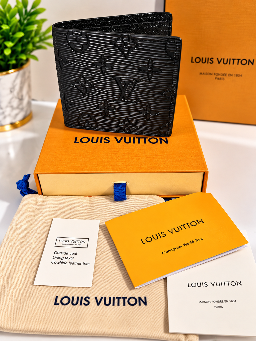 Louis Vuitton Black Monogram Wallet – Embossed Leather Style