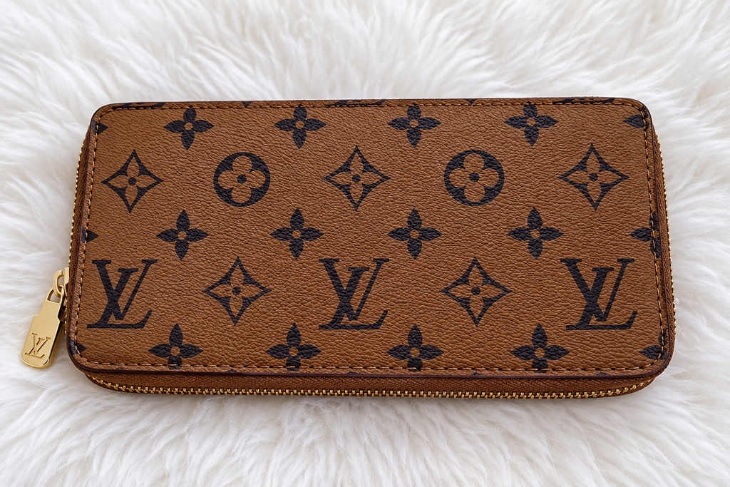 Brown Monogram Zip Wallet – Elegant & Stylish
