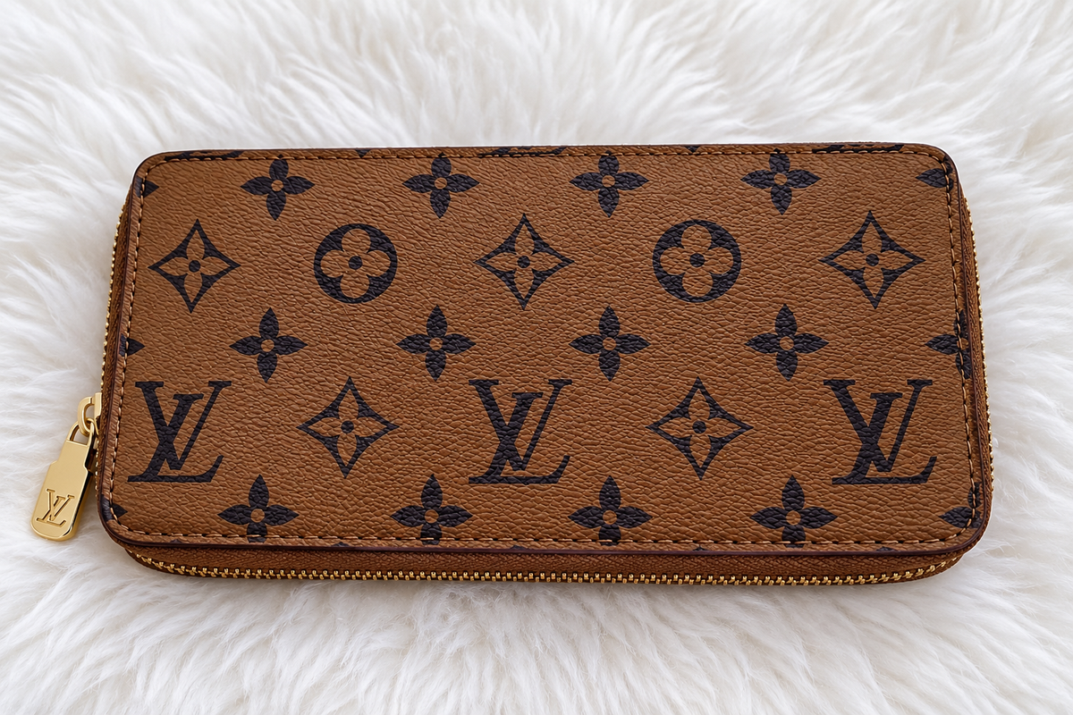 Brown Monogram Zip Wallet – Elegant & Stylish
