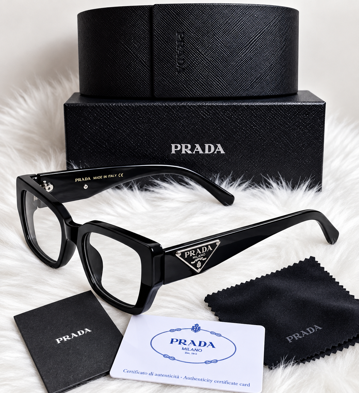 PRADA Square Sunglasses – Red, Black & Brown | Protective Case & Accessories