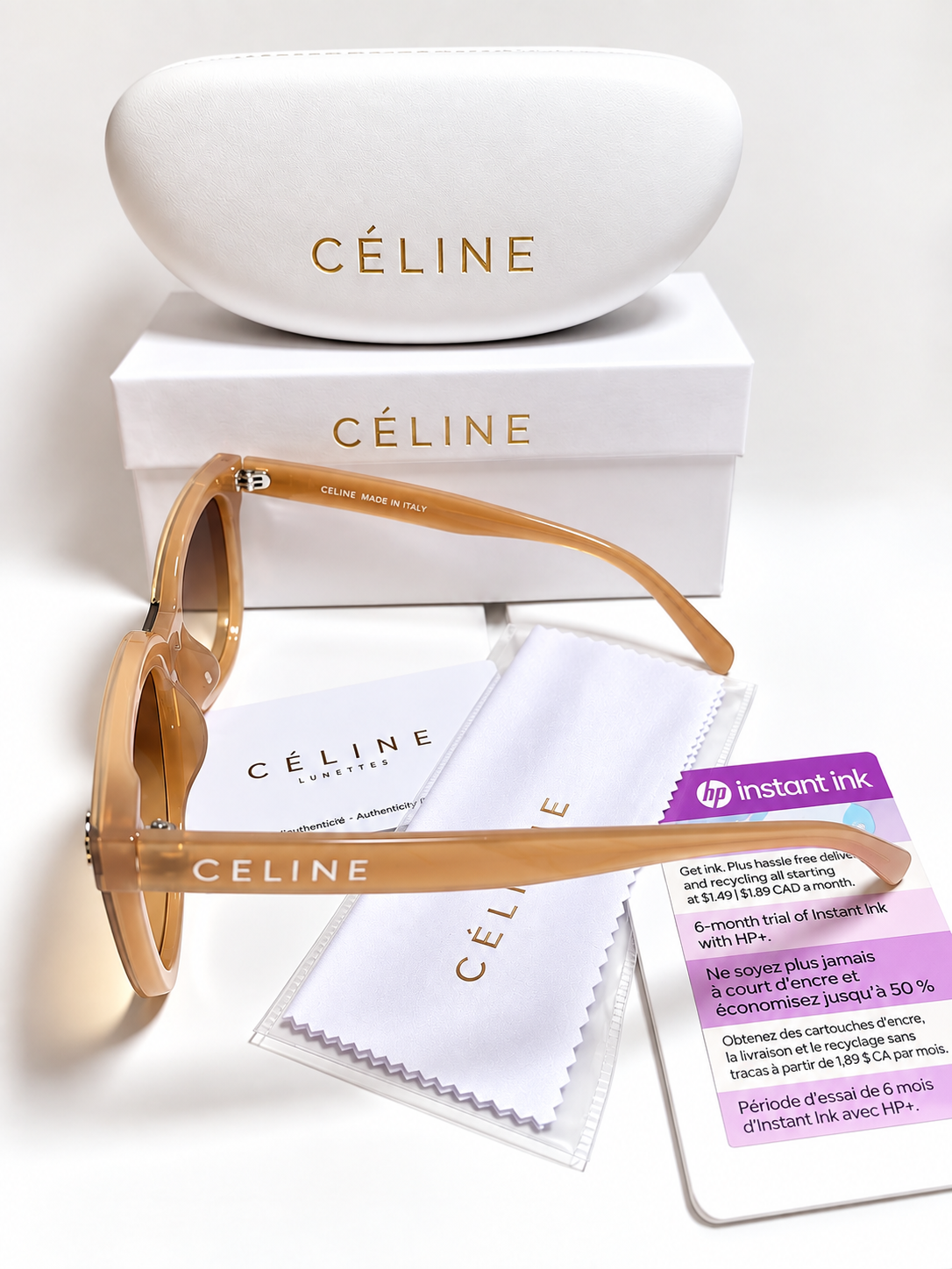 CÉLINE Oversized Brown Tortoiseshell Sunglasses with Protective Case & Cleaning Cloth