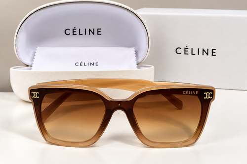 CÉLINE Oversized Brown Tortoiseshell Sunglasses with Protective Case & Cleaning Cloth
