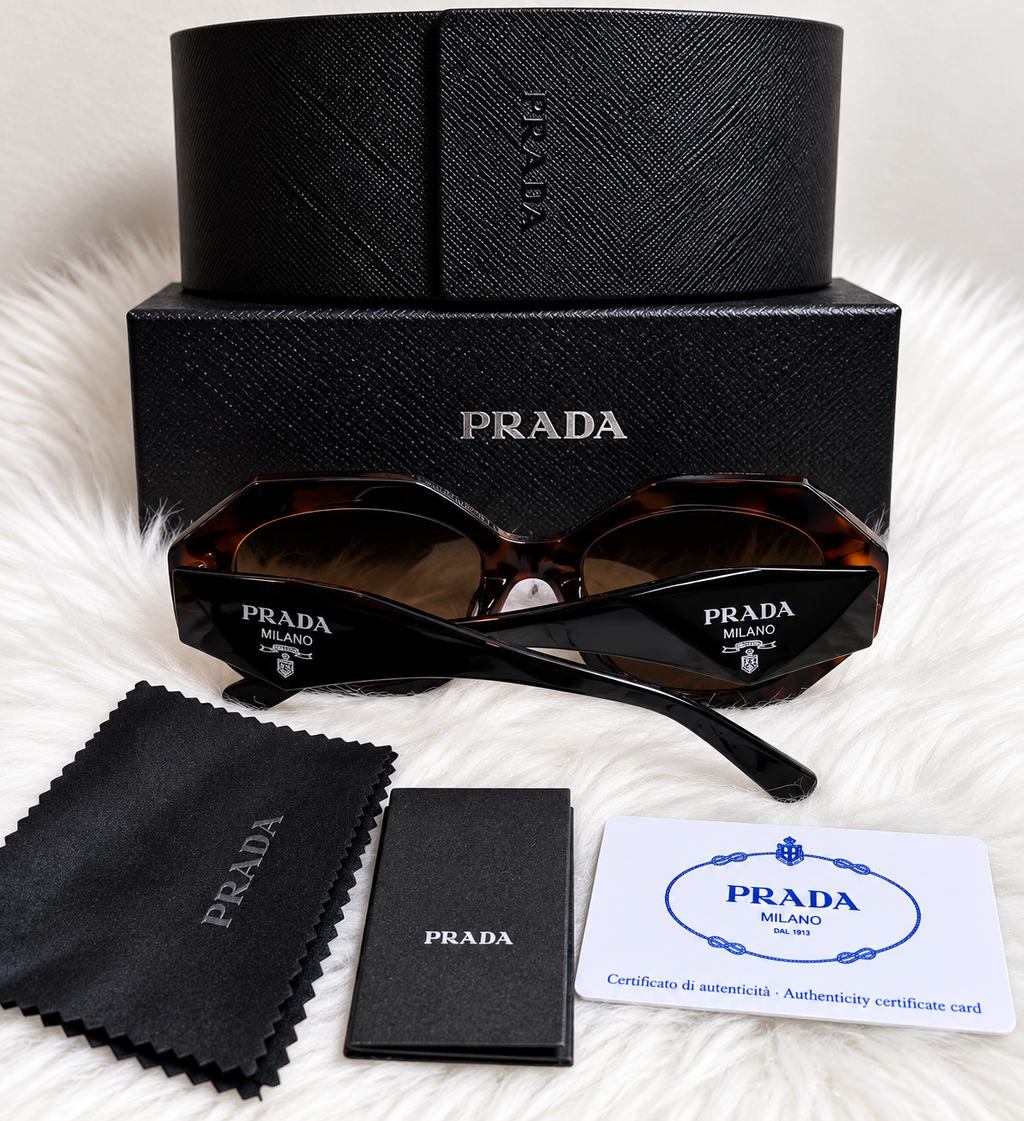 PRADA Square Sunglasses – Red, Black & Brown | Protective Case & Accessories