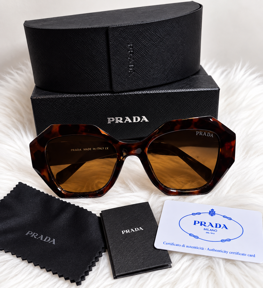 PRADA Square Sunglasses – Red, Black & Brown | Protective Case & Accessories